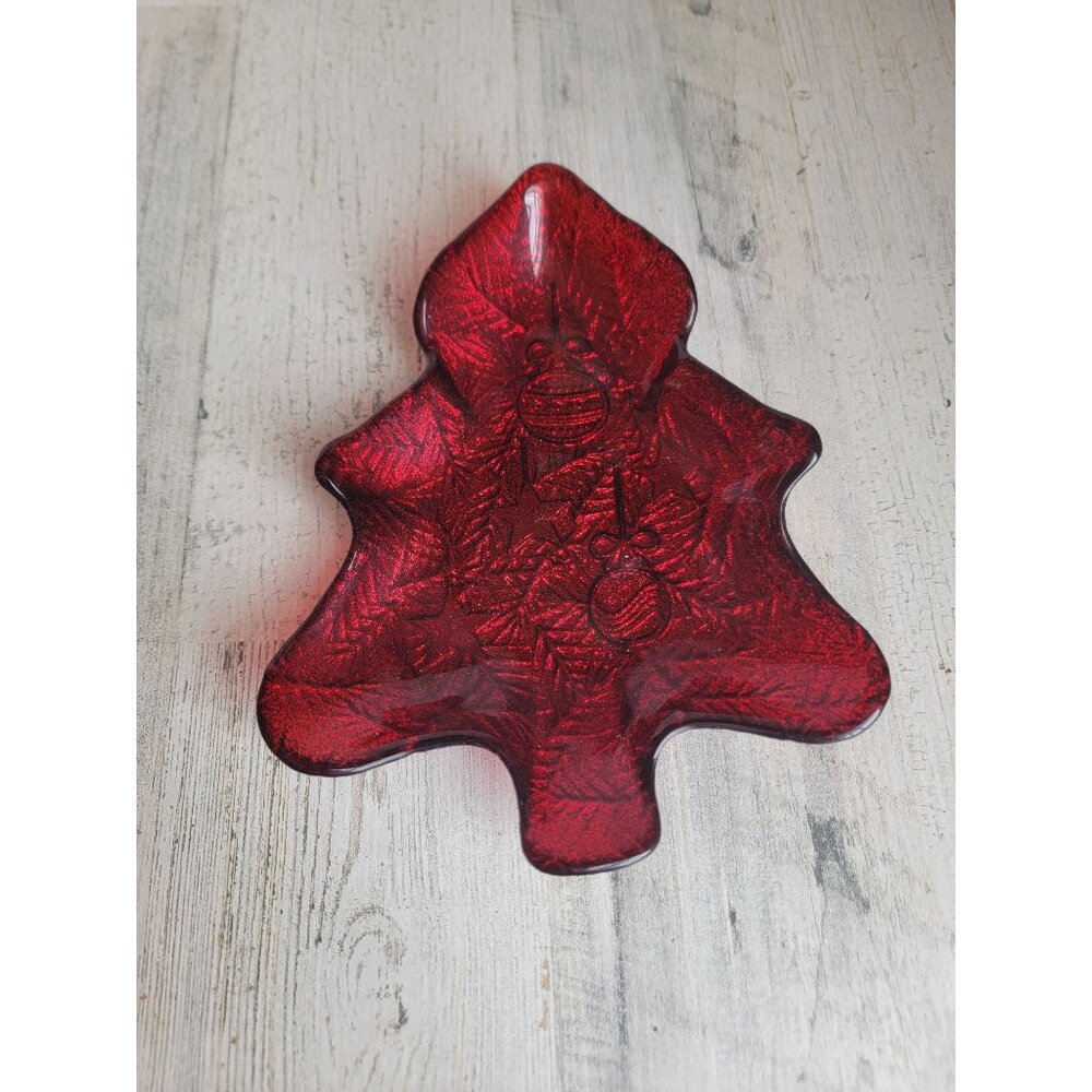 Red glitter Xmas tree trinket dish‎ candy Bowl home decor